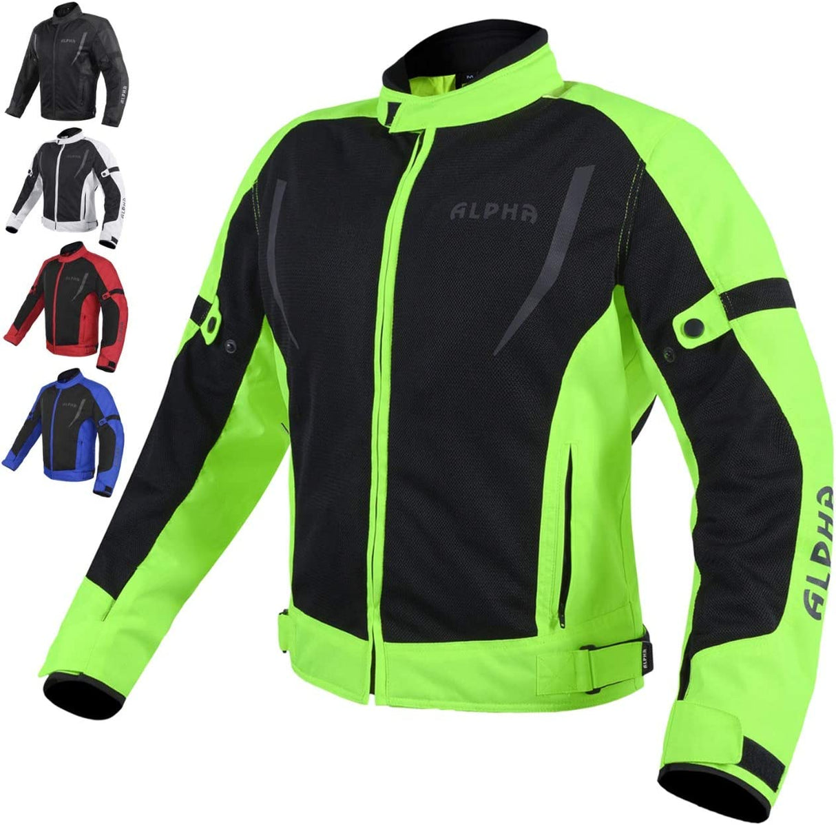 HI VIS MESH MOTORCYCLE JACKET for MENS RIDING BIKERS RACING DUAL SPORTS BIKE ARMORED PROTECTIVE… (HI VIZ GREEN, 3X-LARGE)
