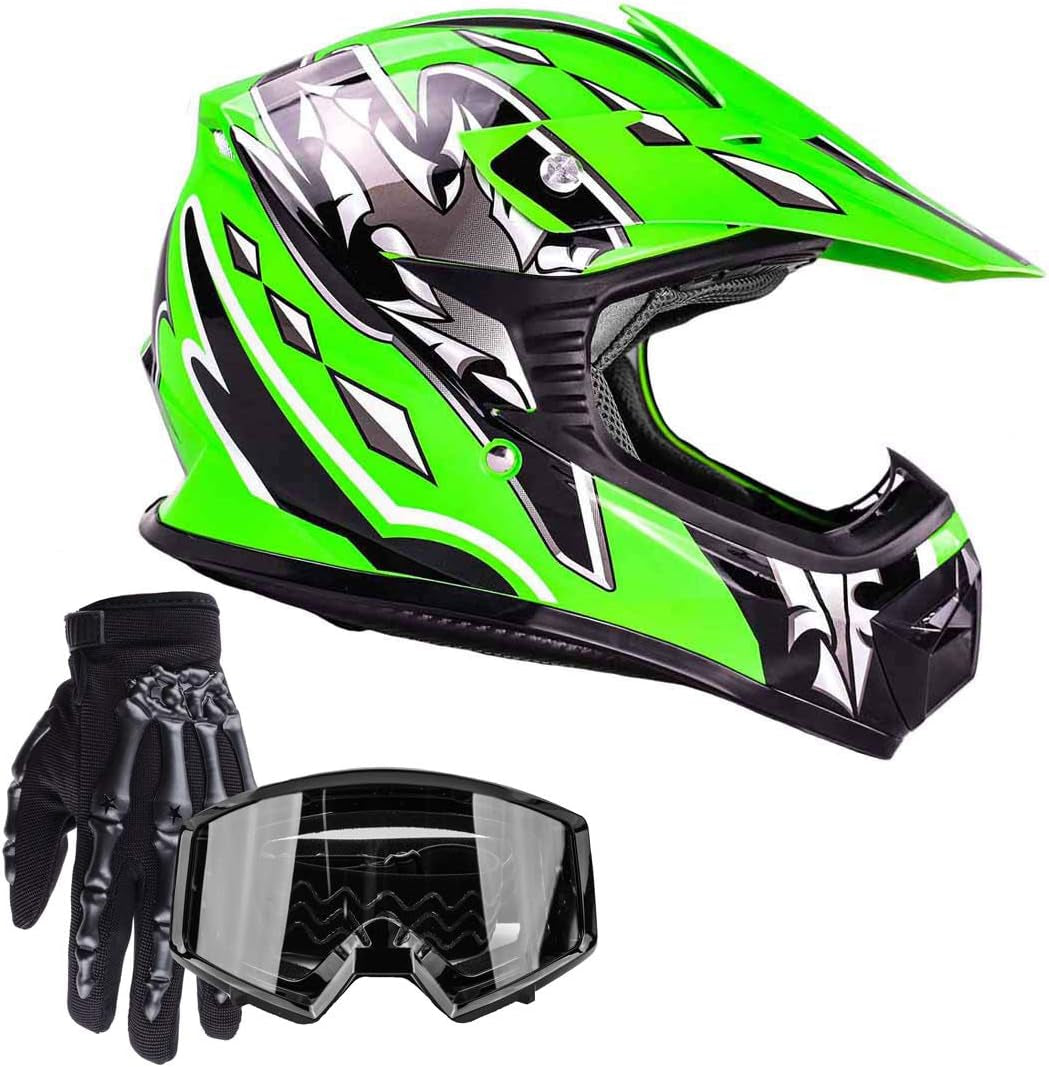 Typhoon Youth Kids Offroad Gear Combo Helmet Gloves Goggles DOT Motocross ATV Dirt Bike MX Motorcycle