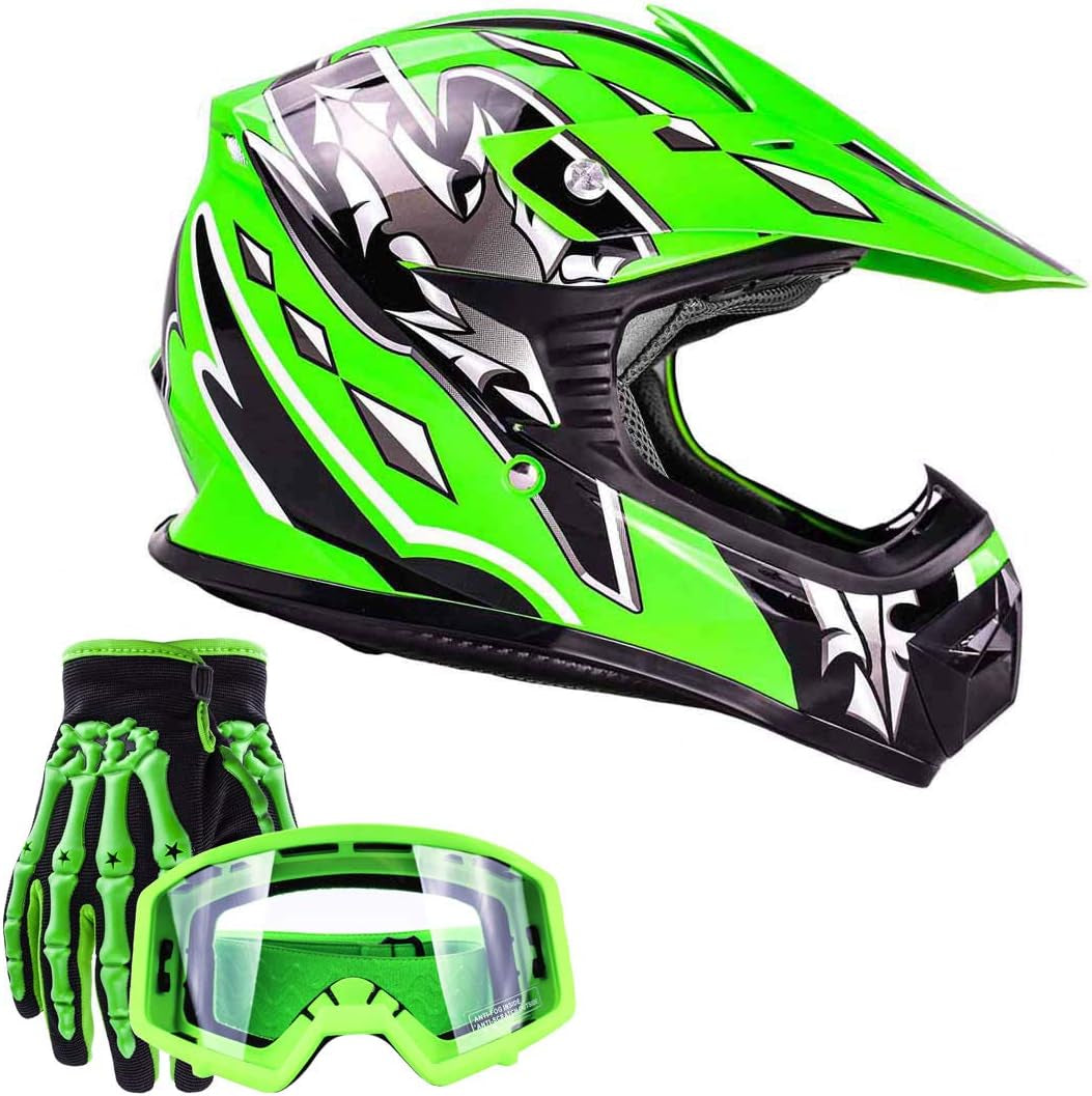 Typhoon Youth Kids Offroad Gear Combo Helmet Gloves Goggles DOT Motocross ATV Dirt Bike MX Motorcycle