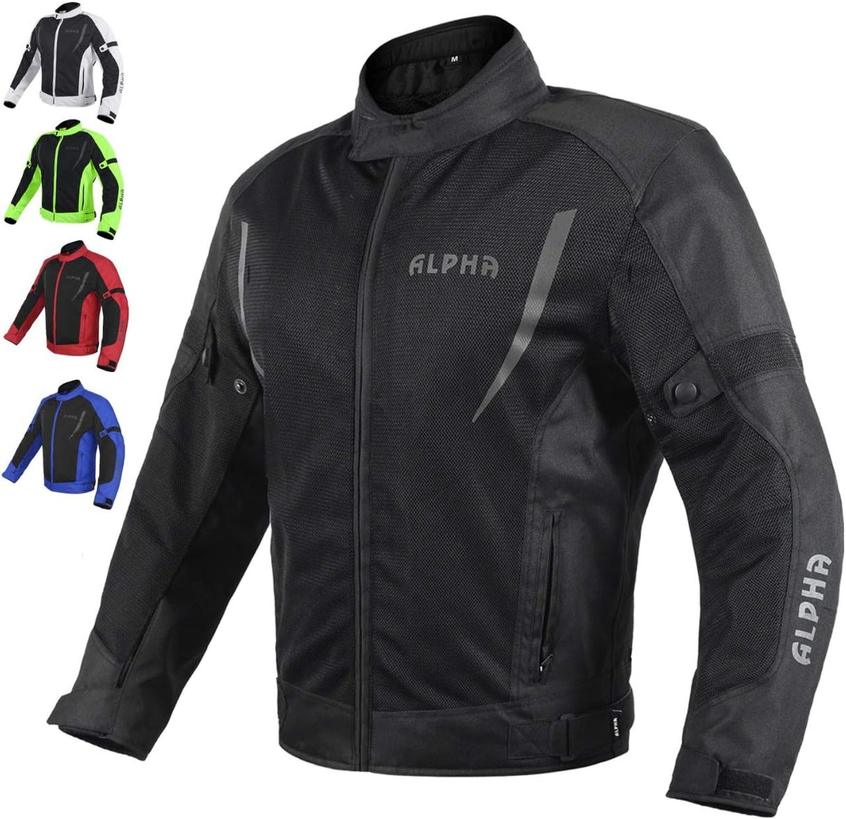 HI VIS MESH MOTORCYCLE JACKET for MENS RIDING BIKERS RACING DUAL SPORTS BIKE ARMORED PROTECTIVE… (BLACK, 4X-LARGE)