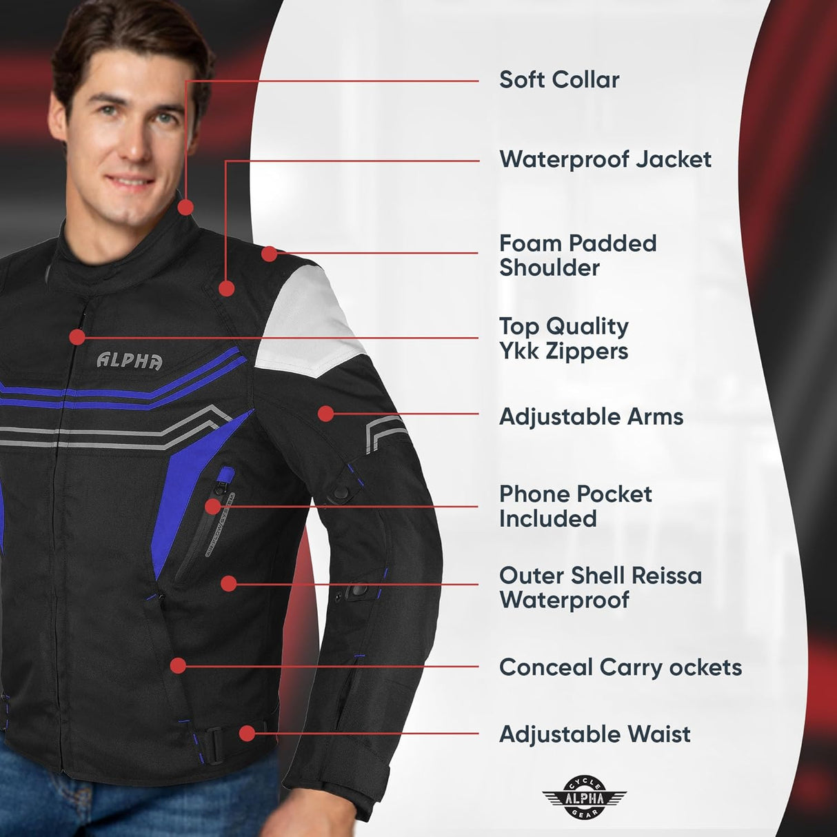 Motorcycle Jacket for Men Enduro Dualsport Riding High Visibility Dirtbike Ce Armor Waterproof All Season (BLUE, XX-LARGE)