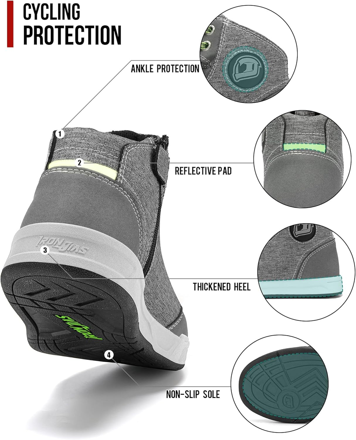 Motorcycle Shoes for Men, Breathable Anti-Slip Protective Gear, Powersport Casual Motorcycle Riding Boots (Grey 11)