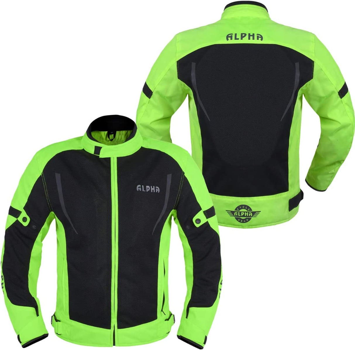 HI VIS MESH MOTORCYCLE JACKET for MENS RIDING BIKERS RACING DUAL SPORTS BIKE ARMORED PROTECTIVE… (HI VIZ GREEN, 3X-LARGE)