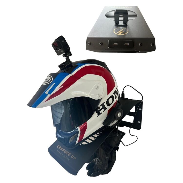 Charged Up Wall Mounted Helmet Rack With Dual USB Ports