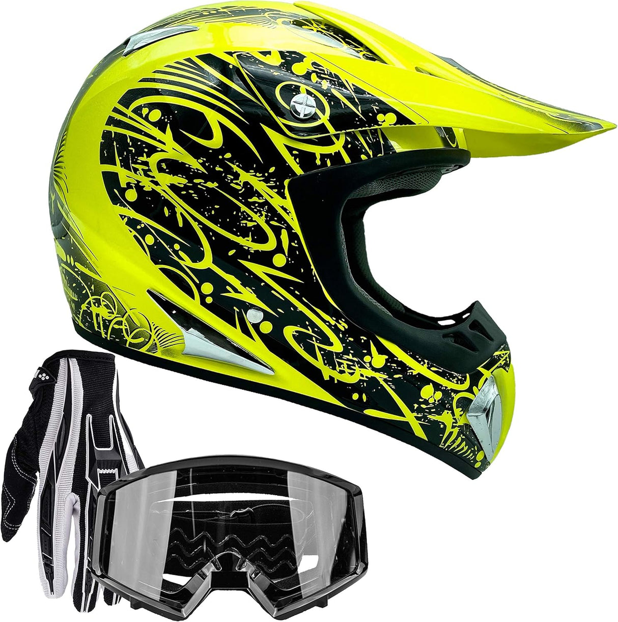 Typhoon ATV Motorcycle Helmet with Goggles & Gloves - DOT Certified Off-Road Racing Protection Gear Set for Adults/Teens - Durable MX Combo Pack