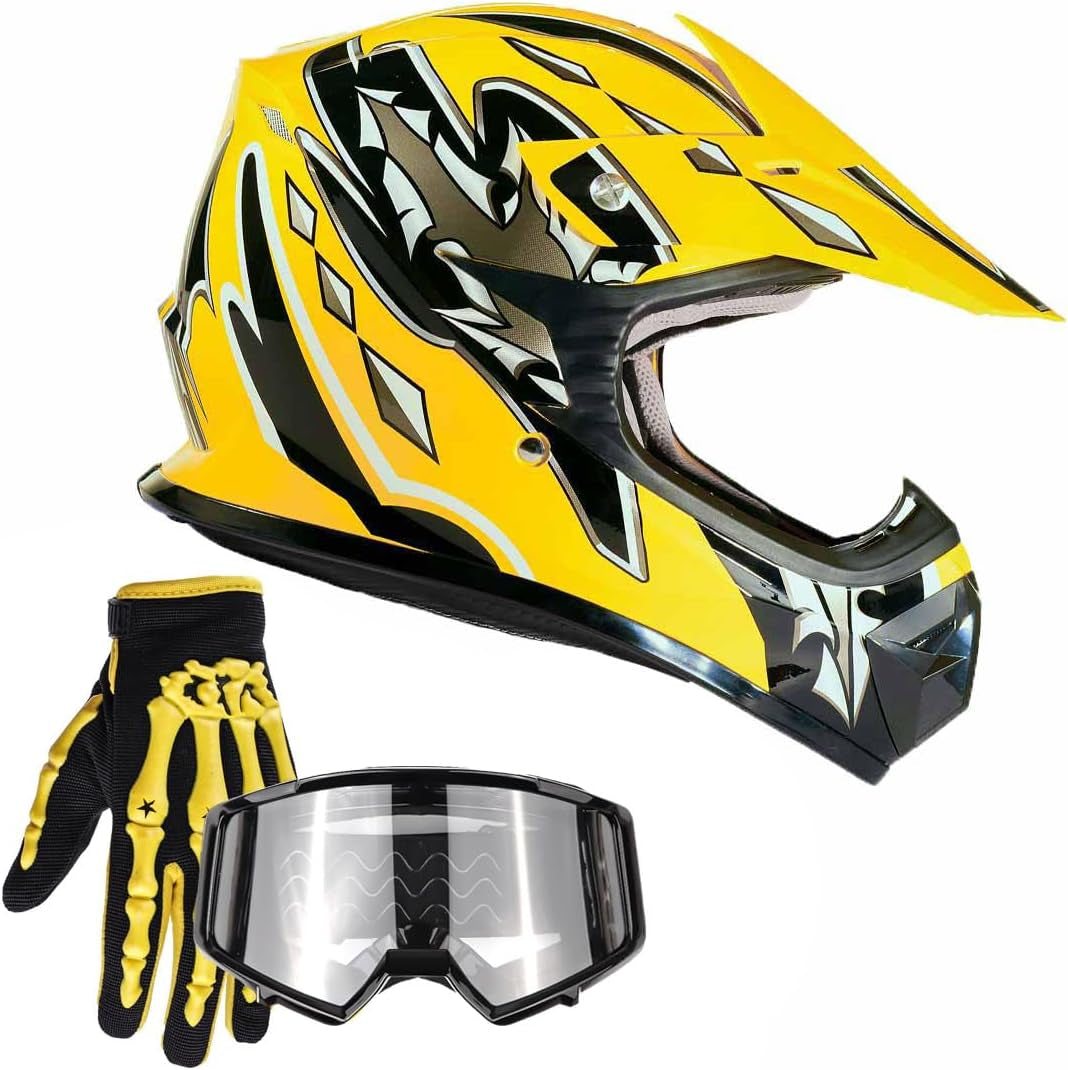 Typhoon Youth Kids Offroad Gear Combo Helmet Gloves Goggles DOT Motocross ATV Dirt Bike MX Motorcycle