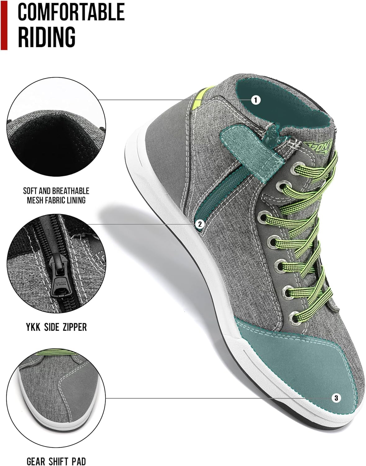 Motorcycle Shoes for Men, Breathable Anti-Slip Protective Gear, Powersport Casual Motorcycle Riding Boots (Grey 11)