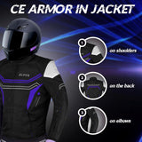 Motorcycle Jacket for Men Enduro Dualsport Riding High Visibility Dirtbike Ce Armor Waterproof All Season (BLUE, XX-LARGE)