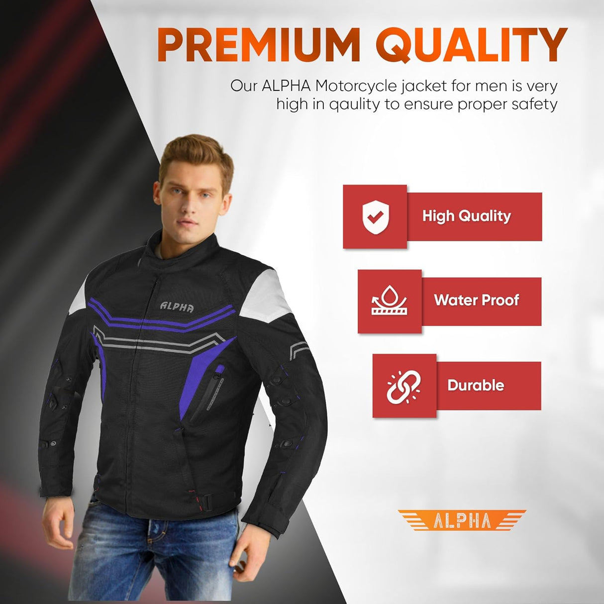 Motorcycle Jacket for Men Enduro Dualsport Riding High Visibility Dirtbike Ce Armor Waterproof All Season (BLUE, XX-LARGE)
