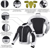 HI VIS MESH MOTORCYCLE JACKET for MENS RIDING BIKERS RACING DUAL SPORTS BIKE ARMORED PROTECTIVE... (GRAY, MEDIUM)