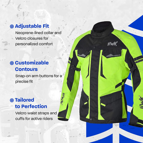 Adventure Touring Motorcycle Jacket for Men, Water Resistant Cordura Textile Biker Jacket for Men, Durable and Stylish Moto Gear with CE Armor for Enduro Motorbike Riding - Hi-Vis Green, 3XL