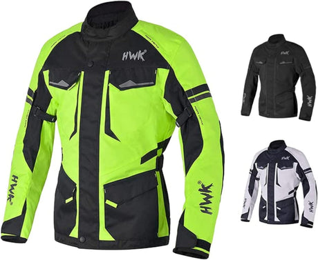 Adventure Touring Motorcycle Jacket for Men, Water Resistant Cordura Textile Biker Jacket for Men, Durable and Stylish Moto Gear with CE Armor for Enduro Motorbike Riding - Hi-Vis Green, 3XL