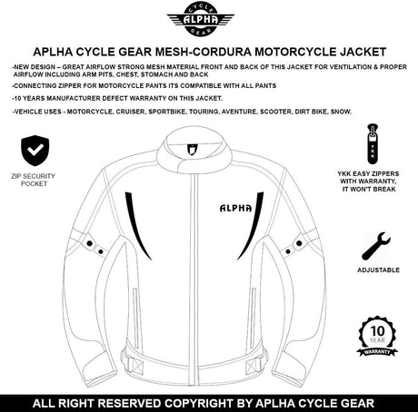 HI VIS MESH MOTORCYCLE JACKET for MENS RIDING BIKERS RACING DUAL SPORTS BIKE ARMORED PROTECTIVE… (BLACK, 4X-LARGE)