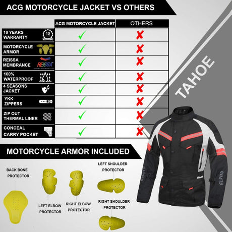 ACG TAHOE-J106 MOTORCYCLE ADV JACKET (BLACK/RED, LARGE)