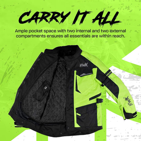 Adventure Touring Motorcycle Jacket for Men, Water Resistant Cordura Textile Biker Jacket for Men, Durable and Stylish Moto Gear with CE Armor for Enduro Motorbike Riding - Hi-Vis Green, 3XL