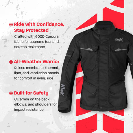 Adventure Touring Motorcycle Jacket for Men, Water Resistant Cordura Textile Biker Jacket for Men, Durable and Stylish Moto Gear with CE Armor for Enduro Motorbike Riding - Black, 3XL