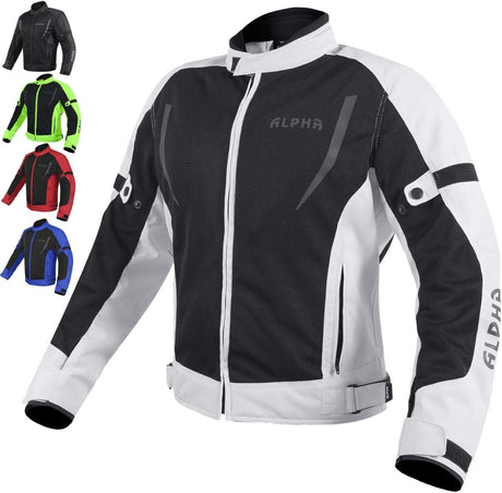 HI VIS MESH MOTORCYCLE JACKET for MENS RIDING BIKERS RACING DUAL SPORTS BIKE ARMORED PROTECTIVE... (GRAY, LARGE)